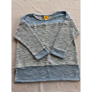 Ruby Rd Women's Petite M Blue Colorblock 3/4 Sleeve Knit  Top spring casual